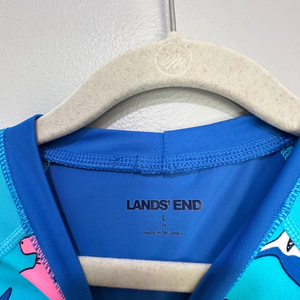 Lands End Kids girls Shark Print Rash Guard Swim Shirt Size L 14‎